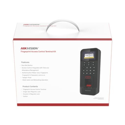 [HIKVISIONDIGITALTECHNOLOGY_DS-KAS261] Hikvision Digital Technology Kit de Control de Acceso TODO INCLUIDO con Lector de Huellas y Tarjetas / 3,000 Huellas / Compatible con App Hik-Connect / Incluye Electroimán  Botón de Salida y Montajes Z y L para imán (DS-K1T804)