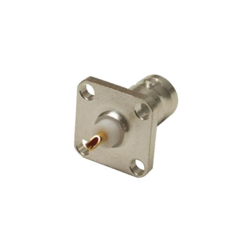 [RFINDUSTRIES_RFB-1115-S] RF Industries Conector BNC Hembra para Chasis, 4 Perforaciones con 12.7 mm, Plata/ Oro/ Teflón.