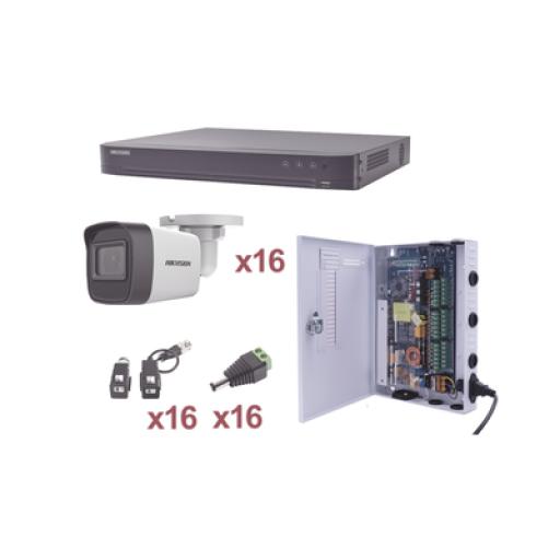 [HIKVISIONDIGITALTECHNOLOGY_KH1080P16BW] Hikvision Digital Technology KIT TurboHD 1080p / DVR 16 Canales / 16 Cámaras Bala (exterior 2.8 mm) / Transceptores / Conectores / Fuente de Poder Profesional