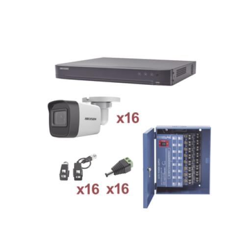 [HIKVISIONDIGITALTECHNOLOGY_KH1080P16BW] Hikvision Digital Technology KIT TurboHD 1080p / DVR 16 Canales / 16 Cámaras Bala (exterior 2.8 mm) / Transceptores / Conectores / Fuente de Poder Profesional