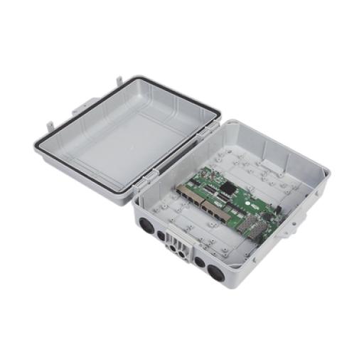 [WI-TEK_WI-PS310GFR-O] WI-TEK Switch WISP/FTTx con 7 puertos PoE inverso de 24V Pasivo (PoE in), 1 puerto PoE out de 24V + 2 SFP, Integrado con Gabinete NEMA IP67 para exterior