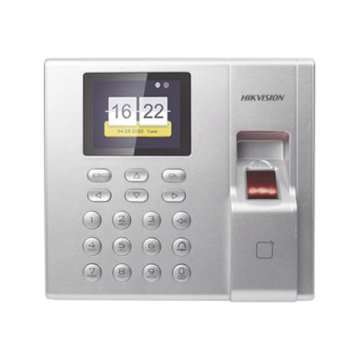 [HIKVISIONDIGITALTECHNOLOGY_DS-K1T8003EF] Hikvision Digital Technology Terminal de Control de Acceso y Asistencia compatible con APP Hik-Connect (P2P) / Lectura de Huella y de Tarjetas EM / Soporta hasta 1000 Huellas / Relevador para Chapa / Software iVMS4200