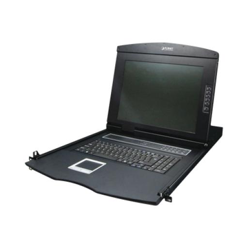 [PLANET_KVM-210-08M] Planet Switch KVM con Monitor de 17"con Teclado y Trackpad para Rack de 1U de Cuatro Postes, 8 Puertos VGA Para Acceder y Controlar Hasta 8 Computadoras Desde una Sola Consola