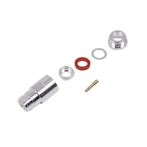 [RFINDUSTRIES_RFN-1024-1SI] RF Industries Conector N Hembra de Rosca para LMR-400, 9913, 7810A, 8214, CNT-400, RG8/U-SYS, R-FLASH-1113, Plata/ Oro/ Teflón.