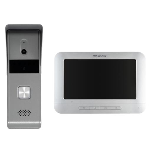 [HIKVISIONDIGITALTECHNOLOGY_DS-KIS203-T] Hikvision Digital Technology Kit de Videoportero Analógico con Pantalla LCD a Color de 7" / Frente de Calle para Exterior IP65 / Salida de Relevador 