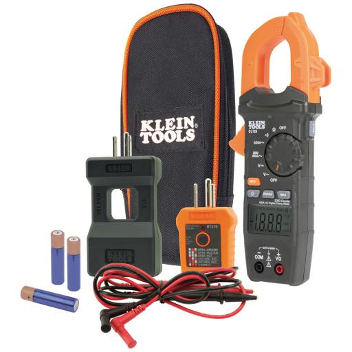 [KLEINTOOLS_CL-120-KIT] Klein Tools Kit de Amperímetro de Gancho (400A CA) con Probador de Fase y Divisor (para medir corriente sin cortar el cable).