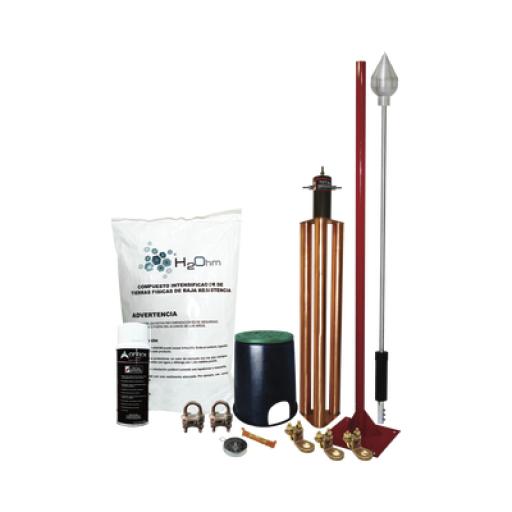 [TOTALGROUND_KIT-MASTER-ALU] Total Ground Kit Pararrayo con Accesorios para Protección de Diámetro de 80 m.