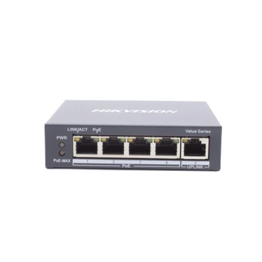 [HIKVISIONDIGITALTECHNOLOGY_DS-3E0505P-E/M] Hikvision Digital Technology Switch Gigabit  PoE+ / No Administrable / 4 Puertos 10/100/1000 Mbps PoE+ / 1 Puerto 10/100/1000 Mbps Uplink /  35 W
