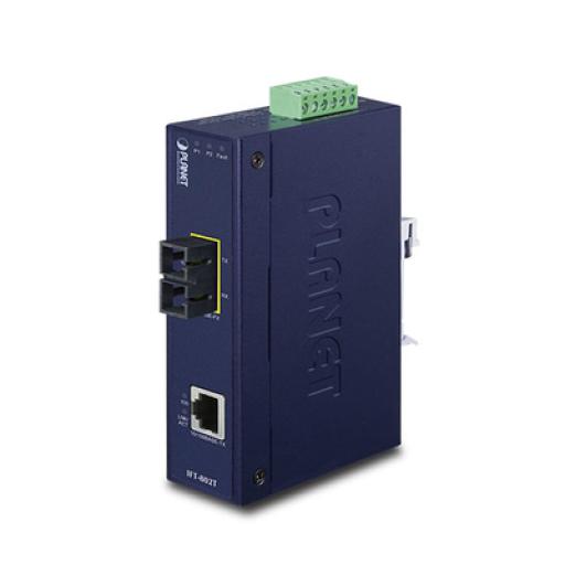 [PLANET_IFT-802T] Planet Convertidor de Medios Industrial, Multimodo, Puertos 10/100 Base-TX a 100 Base-FX, Interfaz SC, Hasta 2 km, Carcasa IP30, Soporta Temperatura de -40 a 75°C.