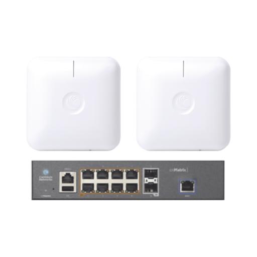 [CAMBIUMNETWORKS_SKIT-CNPILOT-LE] Cambium Networks Starter Kit Wi-Fi Empresarial de 2 Access Point PLE410 y 1 Switch PoE EX1010P