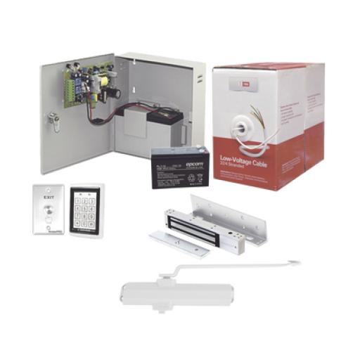 [SYSCOM_ACCESSKIT11P] Syscom Sistema Completo de Acceso, Incluye Teclado Anti-Vandalico, Chapa magnética con bracket, Cierra puerta, Botón de Salida, Cable " Gratis ", y fuente profesional con Batería