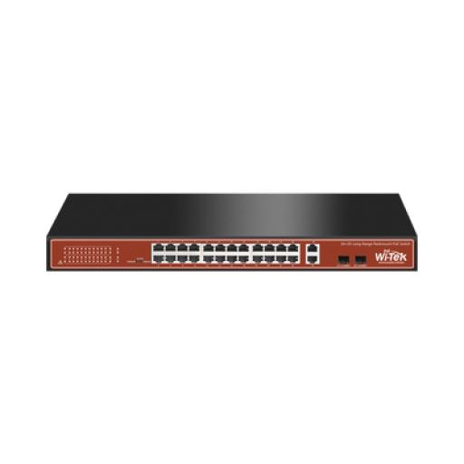 [WI-TEK_WI-PS526G] WI-TEK Switch PoE (802.3af/at/bt) / No administrable de largo alcance / Hasta 250m / Con 24 x 10/100Mbps + 2 x SFP Gigabit Combo / 250 W