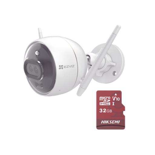 [EZVIZ_C3X/KM] EZVIZ Kit de Camara WiFi y Memoria Micro SD / Incluye 1 Pieza C3X y 1 Memoria MicroSD 32GB / Audio de Dos Vías / Colores en Oscuridad / Detección Humana y de Vehículo