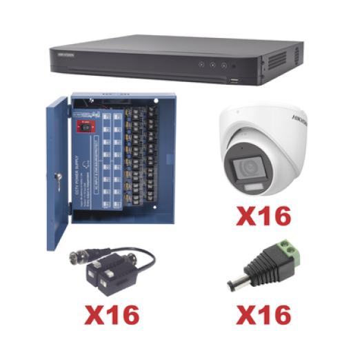 [HIKVISIONDIGITALTECHNOLOGY_KH1080P16DW] Hikvision Digital Technology KIT TurboHD 1080p / DVR 16 Canales / 16 Cámaras Turret con Audio Integrado (Exterior 2.8 mm) / Transceptores / Conectores / Fuente de Poder Profesional