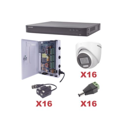 [HIKVISIONDIGITALTECHNOLOGY_KH1080P16DW] Hikvision Digital Technology KIT TurboHD 1080p / DVR 16 Canales / 16 Cámaras Turret con Audio Integrado (Exterior 2.8 mm) / Transceptores / Conectores / Fuente de Poder Profesional
