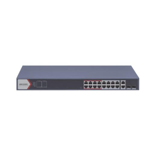 [HIKVISIONDIGITALTECHNOLOGY_DS-3E1318P-EI] Hikvision Digital Technology Switch Monitoreable PoE+ / 16 puertos 10/100 Mbps PoE+ / 2 puertos 10/100/1000 Mbps + 2 puertos SFP de Uplink / PoE hasta 250 metros / conexión remota desde Hik-PartnerPro / 230 W