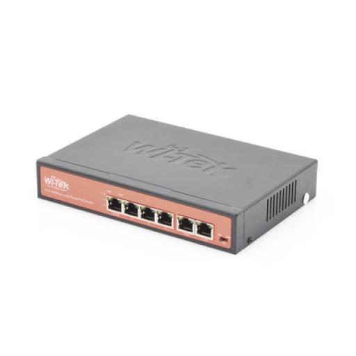 [WI-TEK_WI-PS205] WI-TEK Switch PoE (802.3af/at/bt) / No administrable de largo alcance / Hasta 250m / 4x10/100Mbps (PoE) + 2x10/100Mbps Uplink / Presupuesto 65 W