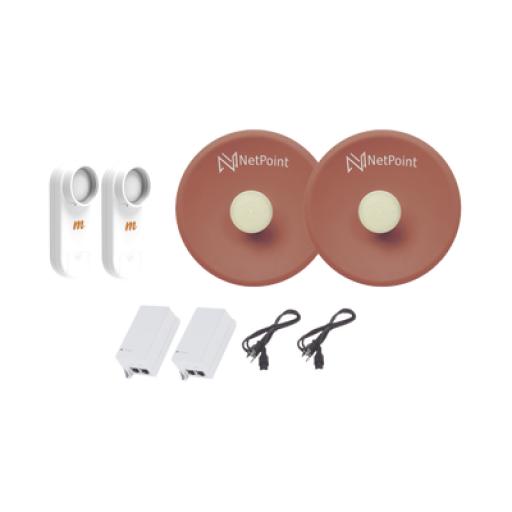 [NETPOINT_C5X-NPPRO-KIT] NetPoint Kit de 2 radios C5X con antenas NPPROS2PACK (27 dBi), rango de frecuencia extendida (4.9 a 6.4 GHz), incluye inyector POE  y cable de alimentación