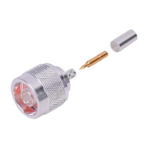 [RFINDUSTRIES_RFN-1005-3C1] RF Industries Conector Coaxial N Macho de Anillo Plegable para Cable RG-142/U, Plata/ Oro/ Teflón.