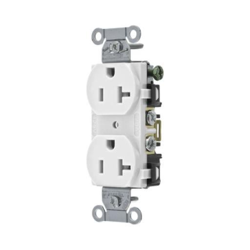 [HUBBELL_HUB-BR-20-WHI] Hubbell Contacto Dúplex 20 A, 125 V,  2 Polos, 3 Hilos, Cableado Posterior y  Lateral, Color Blanco (Nema 5-20R).