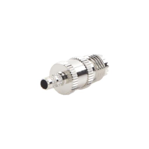 [RFINDUSTRIES_RFU-601-1] RF Industries Conector Mini UHF Hembra de Anillo Plegable en Cables RG-58/U, RG-142/U, Níquel/ Plata/ Delrin.