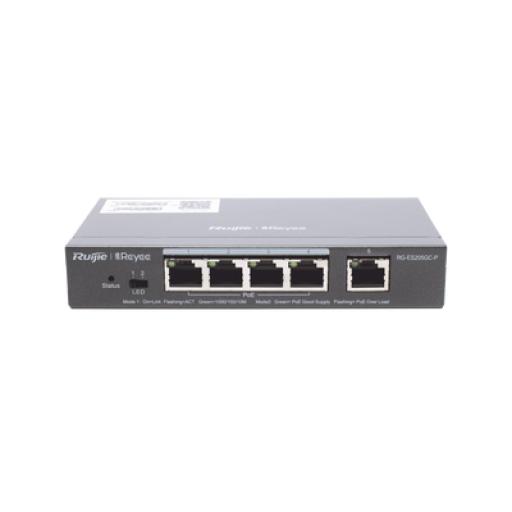 [RUIJIE_RG-ES205GC-P] RUIJIE Switch Administrable PoE con 5 puertos Gigabit, 4 PoE 802.3af/at, gestión gratuita desde la nube, 54w
