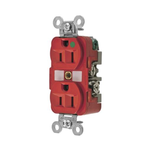 [HUBBELL_HUB-HBL-8200-RED] Hubbell Contacto Dúplex 15 A, 125 V, 2 polos, 3 Hilos, Color Rojo (Nema 5-15R), Grado Hospital.