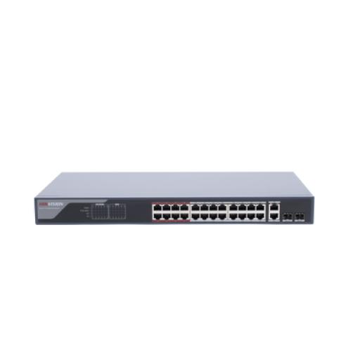 [HIKVISIONDIGITALTECHNOLOGY_DS-3E1326P-EI] Hikvision Digital Technology Switch Monitoreable PoE+ / 24 puertos 10/100 Mbps PoE+ / 2 puertos 10/100/1000 Mbps + 2 puertos SFP de Uplink / PoE hasta 250 metros / conexión remota desde Hik-PartnerPro / 370 W