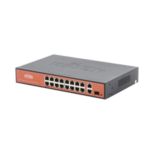 [WI-TEK_WI-PS518G] WI-TEK Switch PoE (802.3af/at/bt) / No administrable de largo alcance / Hasta 250m / 16 x 10/100Mbps (PoE) + 2 x 100/1000Mbps + 1 x SFP / 200 W