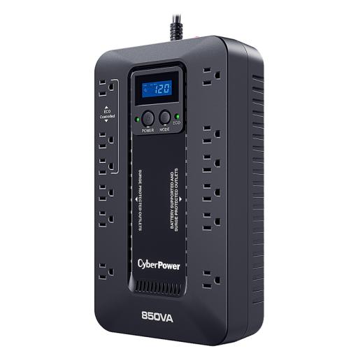 [CYBERPOWER_EC850LCD] CyberPower UPS de 850 VA/510 W, Topología Standby con Modo Ahorrador ECO, Entrada 120 Vca NEMA 5-15P, Con 12 Tomas NEMA 5-15R