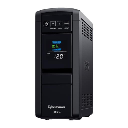 [CYBERPOWER_CP850PFCLCD] CyberPower UPS de 850 VA/510 W, Topología Línea Interactiva, Entrada 120 Vca NEMA 5-15P, Onda Senoidal Pura, Tipo Torre, Con 10 Tomas NEMA 5-15R
