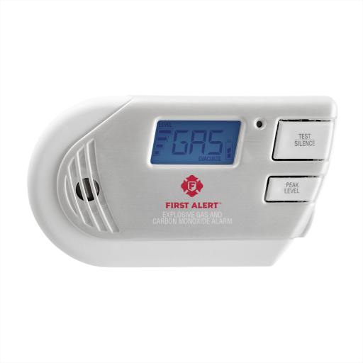 [FIRSTALERT_GCO1CN] First Alert Detector Combo de Combinación de Gases Explosivos: Metano (GN), Propano (LP) y Monóxido de Carbono (CO), Con Pantalla Digital Retroiluminada, 120 Vca y Batería de Respaldo