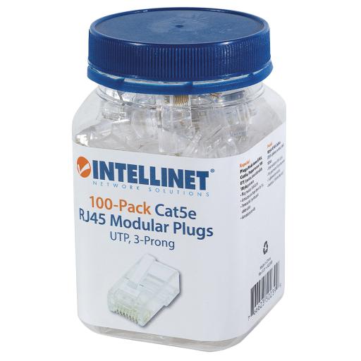 [INTELLINET_502399] Intellinet PLUG RJ45 CAT5E SOLIDO UTP BOTE 100 PZAS ORO 15-MICRAS