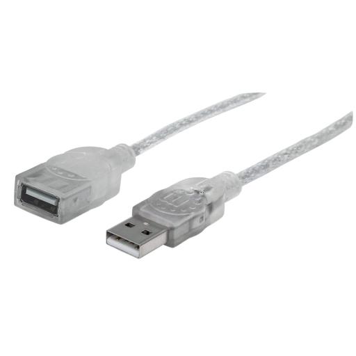 [MANHATTAN_336314] Cable de Extensión USB 2.0 Manhattan Plateado translúcido 1.8 M.