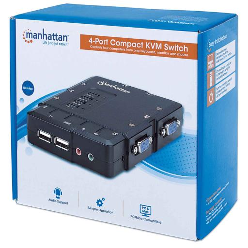 [MANHATTAN_151269] Switch KVM Compacto de 4 Puertos Manhattan Negro.