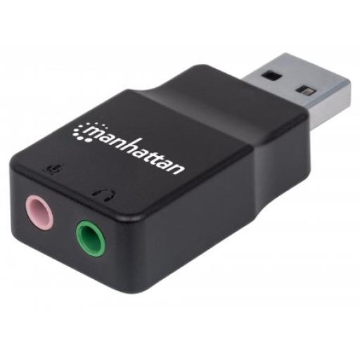 [MANHATTAN_152754] Adaptador de Sonido Estéreo USB de Alta Velocidad Manhattan Negro.