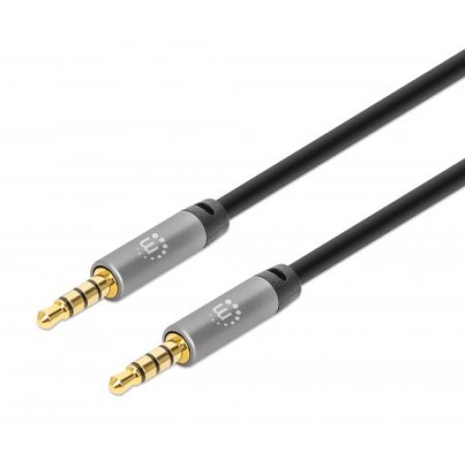 [MANHATTAN_356008] Cable Auxiliar de Audio Estéreo Manhattan Negro/Plata 3 M.