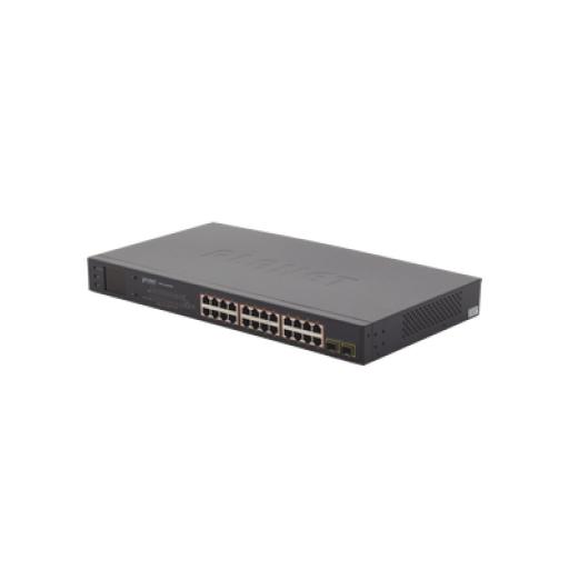[PLANET_GSW-2620VHP] Planet Switch PoE de 24 Puertos Gigabit 802.3af/at con Modo Extendido 250 m, 2 Puertos SFP 1000SX , Pantalla LCD para Configuración Básica, Hasta 300 W para PoE
