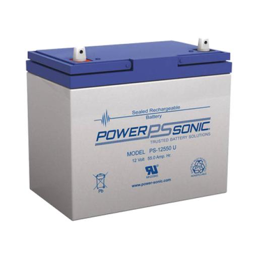 [POWER-SONIC_PS-12550U] Power-Sonic Batería 12V, 55AH, Para Respaldo, Tecnologías AGM/VRLA, 5 Años Vida Útil, Terminales U, Reconocida UL 
