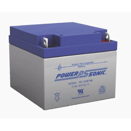 [POWER-SONIC_PS-12260-NB] Power-Sonic Batería 12V, 26AH, Para Respaldo, Tecnologías AGM/VRLA, 5 Años Vida Útil, Terminales NB, Reconocida UL  