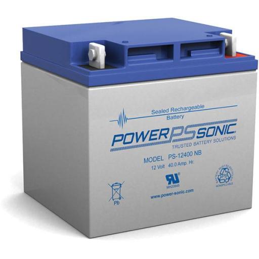 [POWER-SONIC_PS-12400-NB] Power-Sonic Batería 12V, 40AH, Para Respaldo, Tecnologías AGM/VRLA, 5 Años Vida Útil, Terminales NB, Reconocida UL  