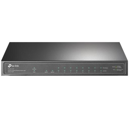 [TPLINK_TL-SG1210P] TPLINK Switch de escritorio PoE+, no Administrable 8 puertos 10/100/1000 Mbps + 1 puertos 10/100/1000 Mbps (Uplink) + 1 puerto SFP, 63W