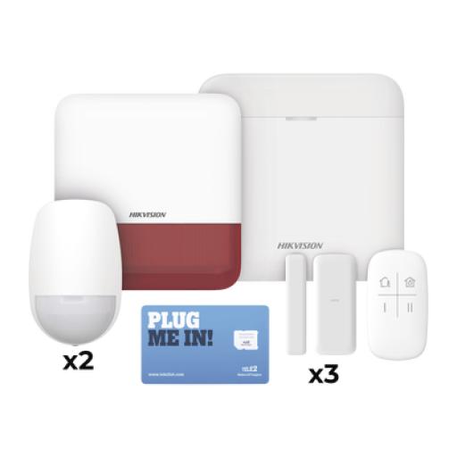 [HIKVISIONDIGITALTECHNOLOGY_DS-PWA48-KSDV2(R)] Hikvision Digital Technology (AX PRO) KIT de Alarma AX PRO con GSM (3G/4G), Wi-Fi y Ethernet / Incluye: 1 Hub  con batería de respaldo / 2 Sensores PIR / 3 Contactos Magnéticos Slim / 1 Control Remoto / 1 Sirena Roja Inalambrica Exterior  