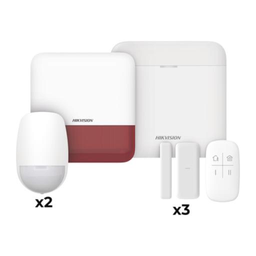 [HIKVISIONDIGITALTECHNOLOGY_DS-PWA48-KV2(R)] Hikvision Digital Technology (AX PRO) KIT de Alarma AXP RO / Incluye: 1 Hub con bateria de respaldo / 2 Sensores PIR / 3 Contactos Magnéticos mini / 1 Control Remoto / 1 Sirena Inalambrica Exterior color rojo  / WiFi / Compatible con Hik-Connect P2P