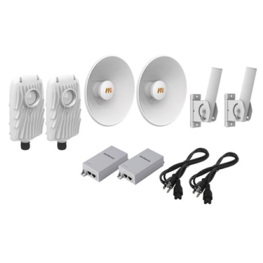[MIMOSANETWORKS_B5XPTPKIT4] Mimosa Networks Kit de 2 radios B5X con kit de antenas de (25 dBi), rango de frecuencia extendida (4.9 a 6.4 GHz),  incluye inyector POE, cable de alimentación y 2 FLEXIMOUNT-XL para alineación, distancia de hasta 10 km