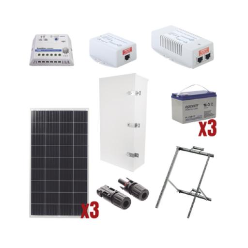 [SYSCOM_PL1224GRC] Syscom Kit Solar de 35 W con PoE 802.3af y PoE Pasivo 24 Vcc para una Cámara IP y un Radio Ubiquiti airMAX o Cambium ePMP.
