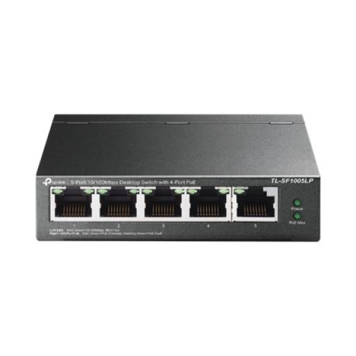 [TPLINK_TLSF1005LP] TPLINK Switch PoE no Administrable de escritorio / 5 puertos 10/100 Mbps / 4 puertos PoE af / Presupuesto 41 W / Modo extensor PoE hasta 250 metros / Calidad video prioritaria