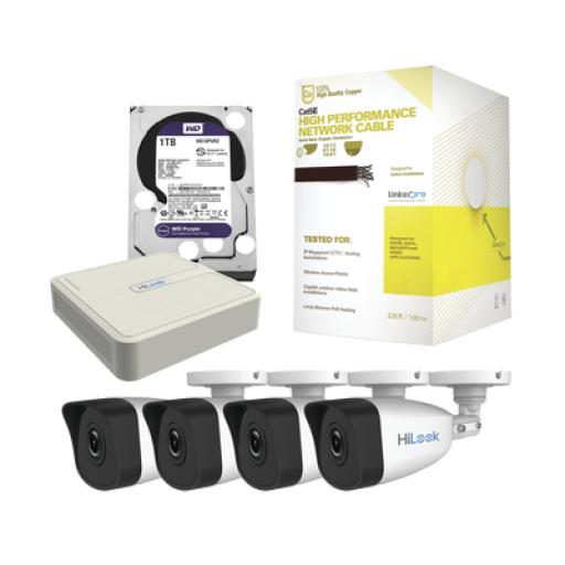 [HIKVISIONDIGITALTECHNOLOGY_KHL4B/1TB] Hikvision Digital Technology Kit IP 4 Megapixel / NVR de 4 Canales / 4 Cámaras IP / Bobina de Cable de 100 mts / Disco Duro 1 TB