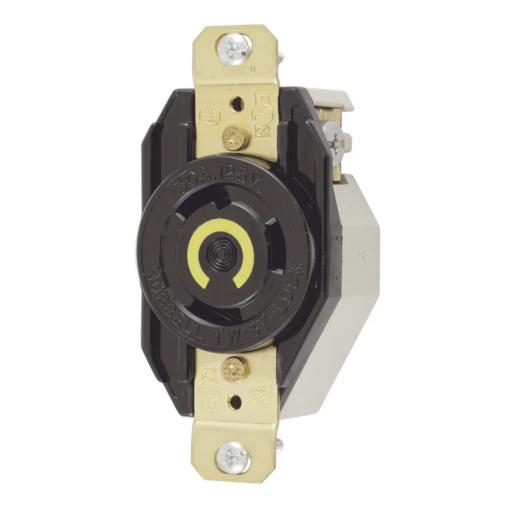 [HUBBELL_HUB-HBL-2610] Hubbell Receptáculo de Media Vuelta Industrial 30 A 125 V CA 2 Polos 3 Hilos (Nema L5-30R) Color Negro.