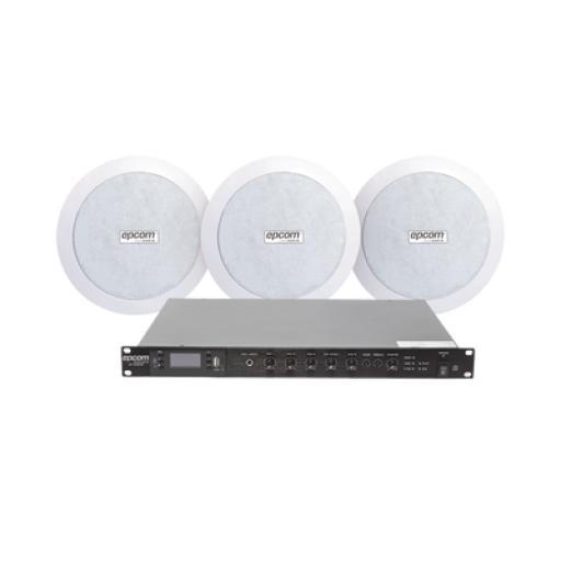 [EPCOM_SF120DTB/3CS] Epcom KIT de Amplificador de 120W para Rack SF120DTB | 3 Altavoces de Plafón de 5.5in SF-206P | 3.75 - 30W | Sistema 70/100V